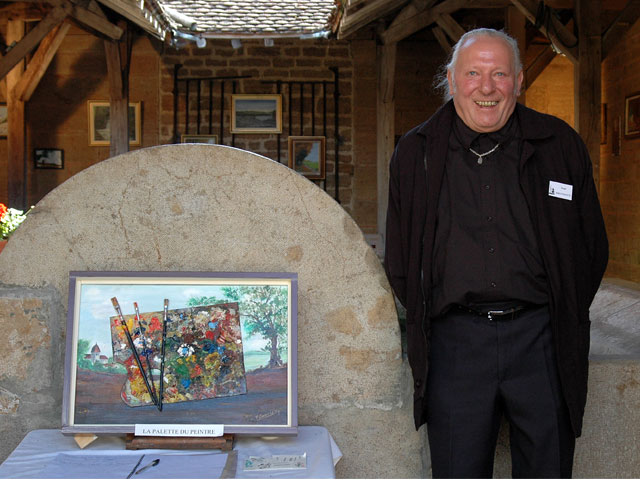 Paul Zaccoletti et son tableau la palette du peintre au vieux lavoir de Rougemont